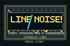 LINE NOISE! title screen, with a cyan live cord cutting through the cream logo.